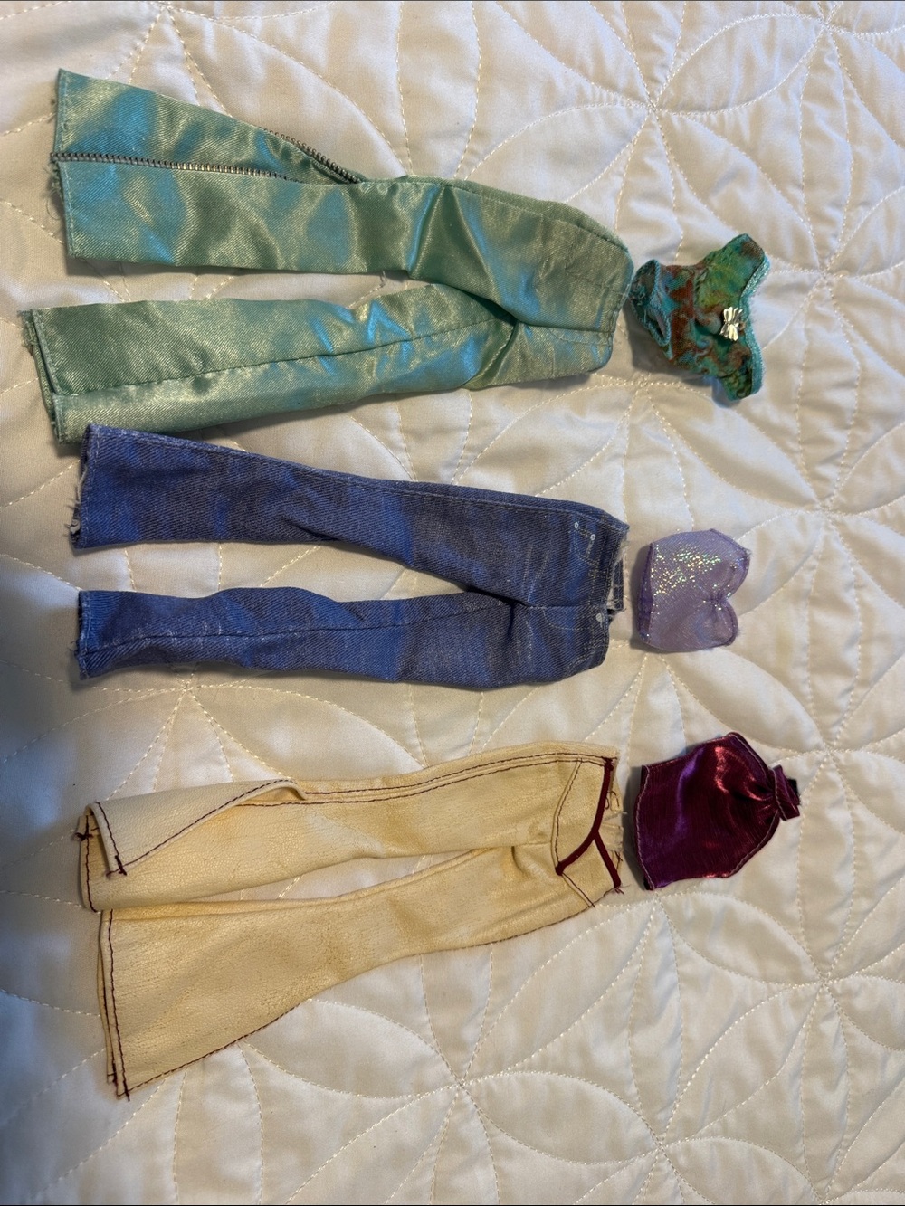 Barbie Doll Mix & Match Shiny Tops and Pants in Teal, Purple, Lavender, Cream